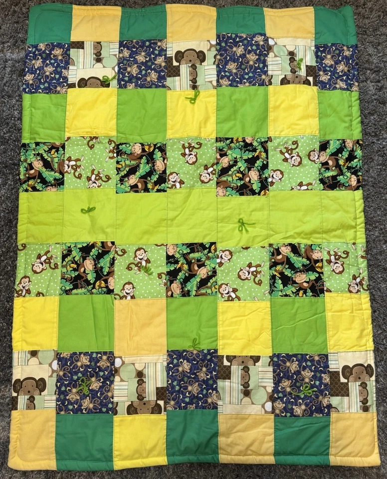 Handmade Patchwork Baby Quilt Cotton Batting Unisex Baby Shower Gift 35”X47” - Image 3 of 4