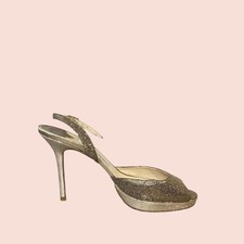 JIMMY CHOO Nova Peep Toe Slingback Glitter Luxury Designer Pumps Size US 7 EU 37