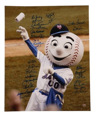 Mr. Mets 16x20 Photo Signed by (28) with Lenny Dykstra, Kevin Elster, Tim Corcor