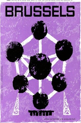  Brussels Atomium 1958 World's Fair Poster - 24x36  Retro Vintage Ad -