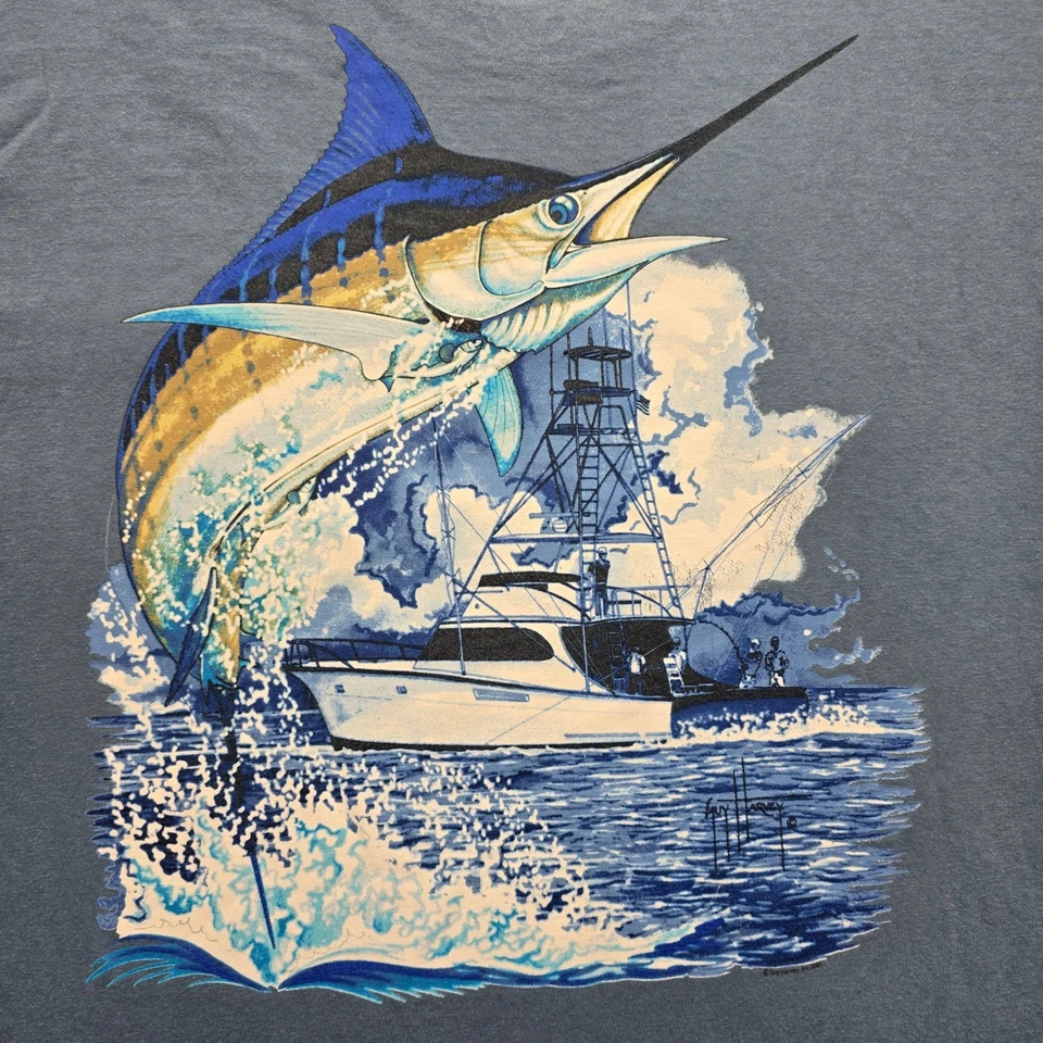 Camiseta Guy Harvey Para Hombre XL Azul Bolsillo Pesca Marlín Gráfico Estampado Informal 2006 Foto 2 de 4