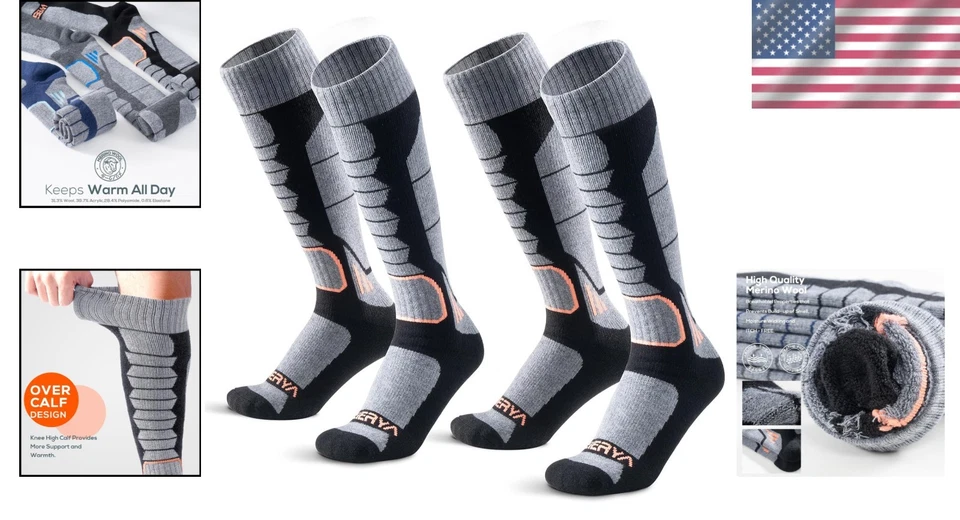 Calcetines de esquí cómodos de lana merino para todo el día - Cojín completo rendimiento térmico Foto 2 de 4