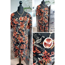 Linen DRESS Ladies Midi shift floral dress ISLE women's PLUS size 20 XL