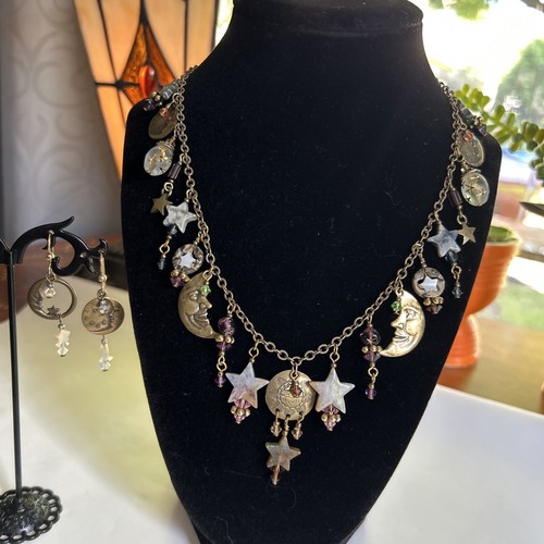 Vintage Celestial Moon & Star Charm Necklace Earring Set ——AMAZING!!!