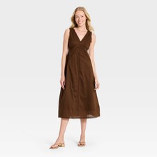 Women Lace Trim Midi Slip Dress - Universal Thread Brown L