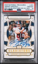 JEREMY SHOCKEY 2025 NATIONAL TREASURES GLADIATORS GOLD AUTO /10 PSA 10 ON CARD
