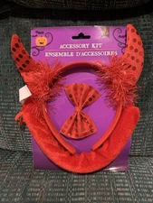 NWT Metallic Red Devil accessory kit costume (shiny horns headband,bowtie,tail) 