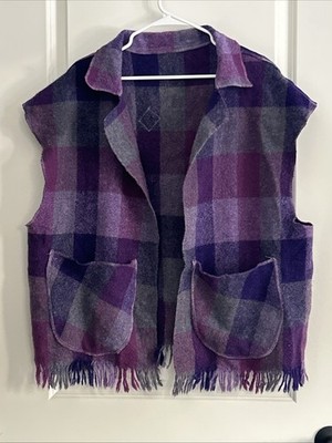 Reid  BARNHART  OS Handwoven Art to Wear Fringe Wool Open Vest Appliques FLAW