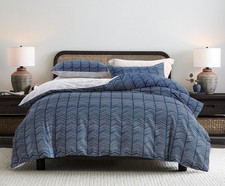 Navy and White Duvet Cover Set, 100 Cotton Bedding, Chevron Geometric Pattern,