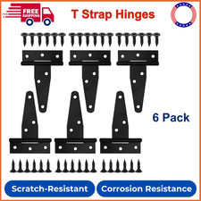 6 Pack 3 Inch T Strap Hinges, Shed Door Gate Hinges, Heavy Duty Black Outdoor