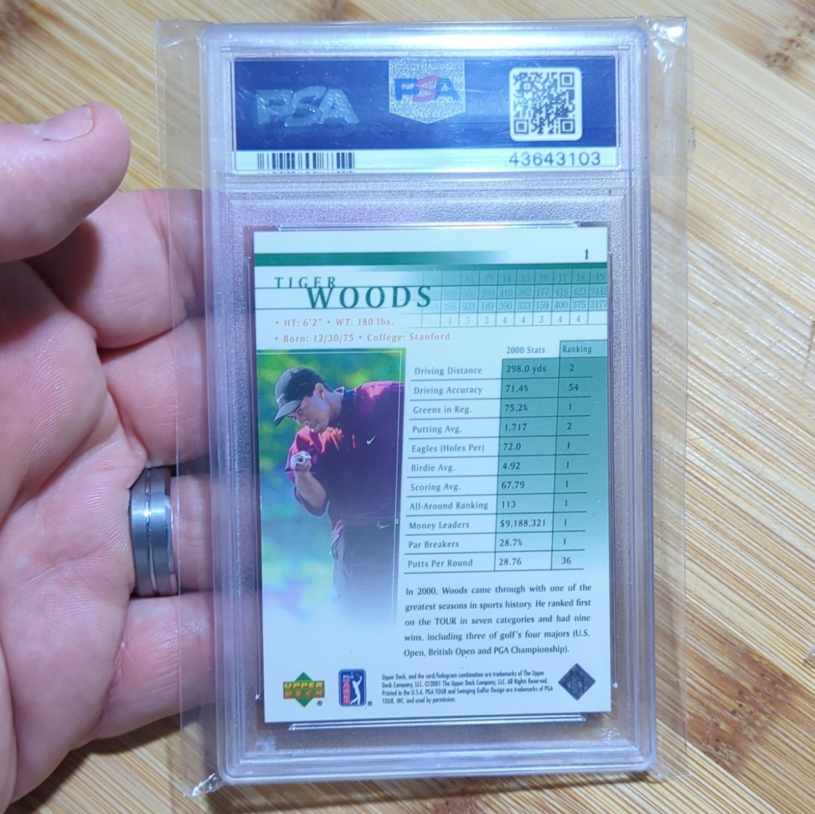 Upper Deck 2001 Upper Deck Golf Tiger Woods Rookie Card #1 PSA Graded view 2