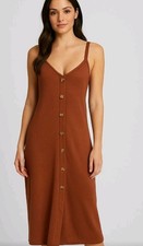 Shein Womens Orange Ribbed Knit Cotton Button Down Maxi Dress L