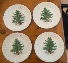 Blue Ridge Southern Potteries Christmas Tree Dinner Plate Set Of 4 MINT 10.5”