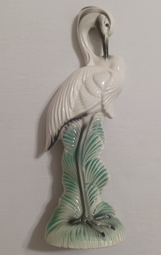 Vintage 1940s STEWART B McCULLOCH Ceramic Flamingo Statue, Crane Heron Figurine - Picture 6 of 15