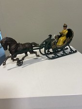 Hubley Cast Iron Toy Horse Drawn Sleigh With Woman Rider 15 1930s