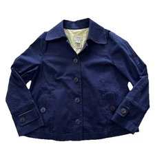L.L. Bean Women's 4-Button Jacket Nautical Naval Sailing Cotton Blue Medium