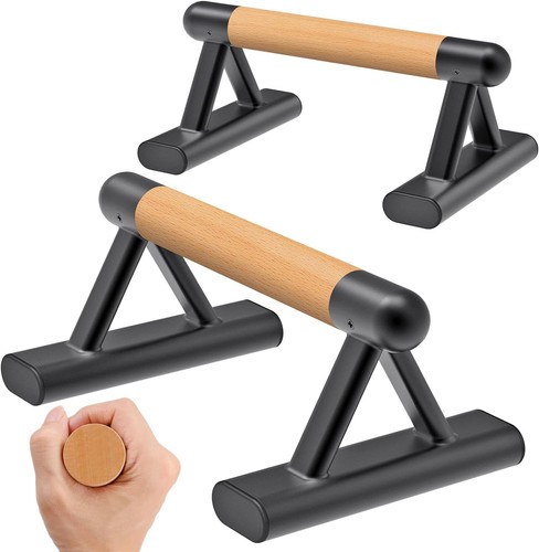 SELEWAERE Parallettes Floor Workout Push Up Handles Non-Slip Pushup Wood Grip