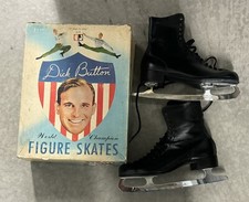 DICK BUTTON BLACK SZ 9 OLYMPIC ENDICOTT JOHNSON'S FIGURE SKATES IN ORIGINAL BOX