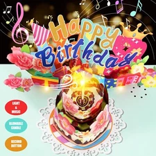 Airpark 3D Pop Up Birthday Cards, Musical & LED Lights Birthday Cards with Bl...