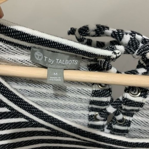 T by Talbots Womens Terry Knit Black and White Striped Dress 3/4 Sleeve Size Med - Picture 3 of 5