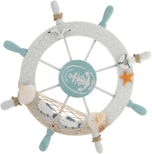 Nautical Beach Wooden Boat Ship Steering Wheel Fishing Net Shell Home Wall Decor - Picture 6 of 12