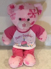 17" BUILD A BEAR PINK SNOWFLAKE W/HAPPY BIRTHDAY SHIRT/PANTS AND ACCESSORIES