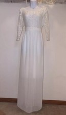 Vintage 80s Cream Lace Romantic Bridal Wedding Dress Large Empire Waist Princss