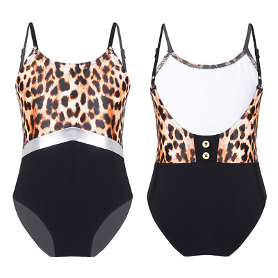 Kids Girls Rompers Color Block Swimsuit Bathing Leotard Sport Bodysuit Workout