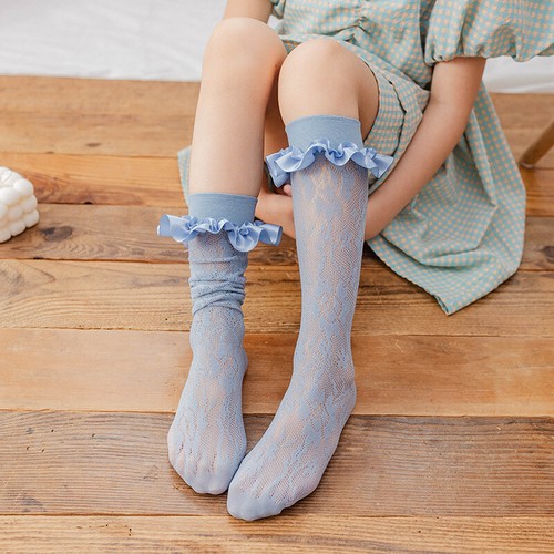 1 Pair Kids Girls Socks Lace Floral Hollow Knee High Frilly Ruffle Wedding Party - Picture 8 of 15