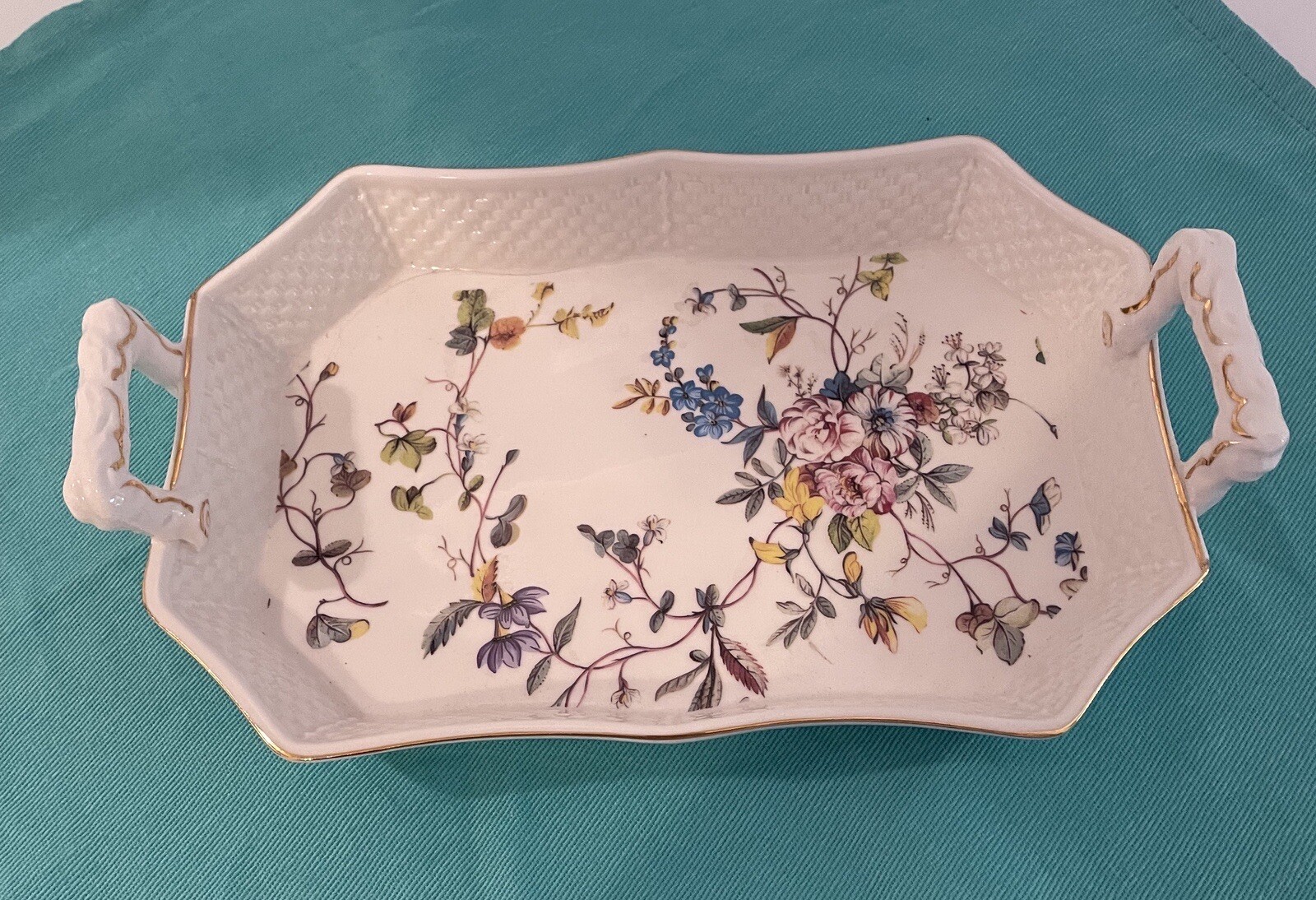 Grace Tea Ware Ceramic Handled Tray with Floral Design 10.5” X  6.5”