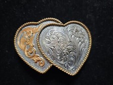 Montana Silversmiths Double Heart Two Tone Swirl Gold Sterling Silver Pl Buckle