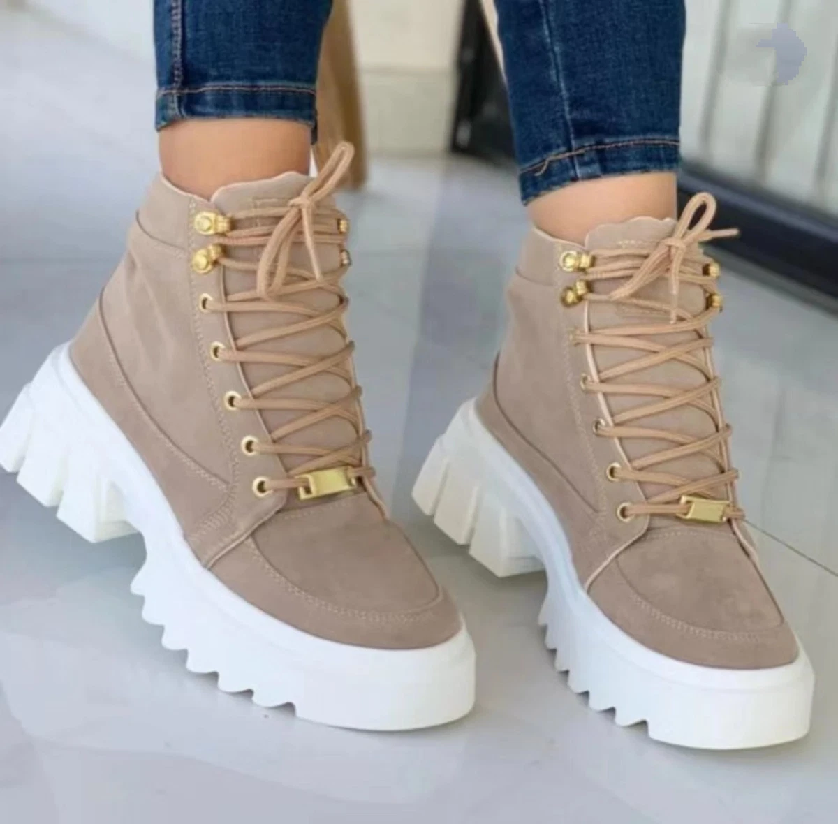 Chunky Platform Ankle Sneaker Lace Up - Light Blue