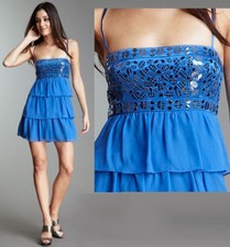 BCBG Maxazria Larkspur Blue Chiffon Beaded Paillette Bust Slip Dress 10