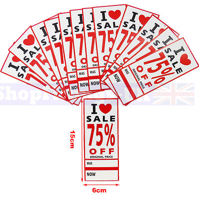I LOVE SALE 75% OFF ORIGINAL PRICE WAS NOW HANGER SWING TICKET  TAGGING GUN CARD
