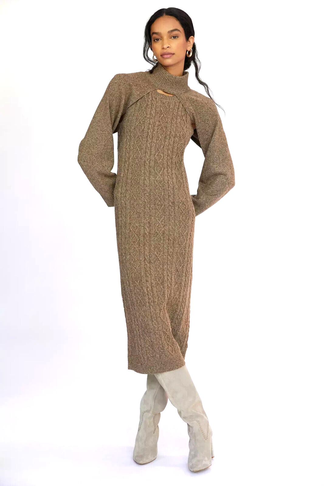 New Anthropologie Current Air Cable Knit Midi Sweater Dress Shrug Set