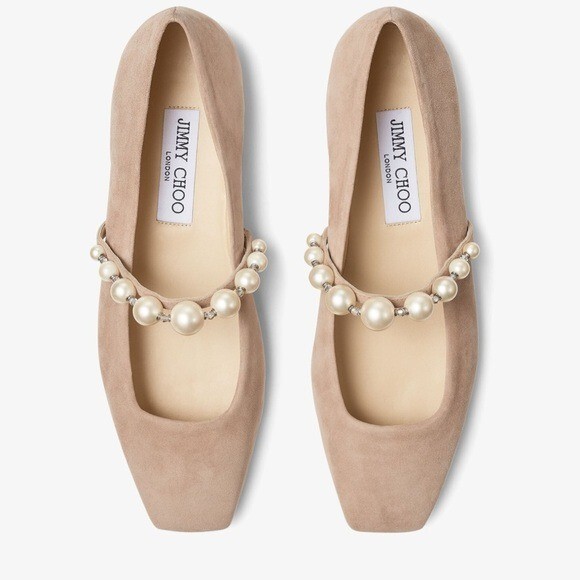 Jimmy CHOO Ade Flat Ballet Pink Suede Flats with Pearl Jimmy CHOO Ade Flat Ballet Pink Suede Flats with Pearl