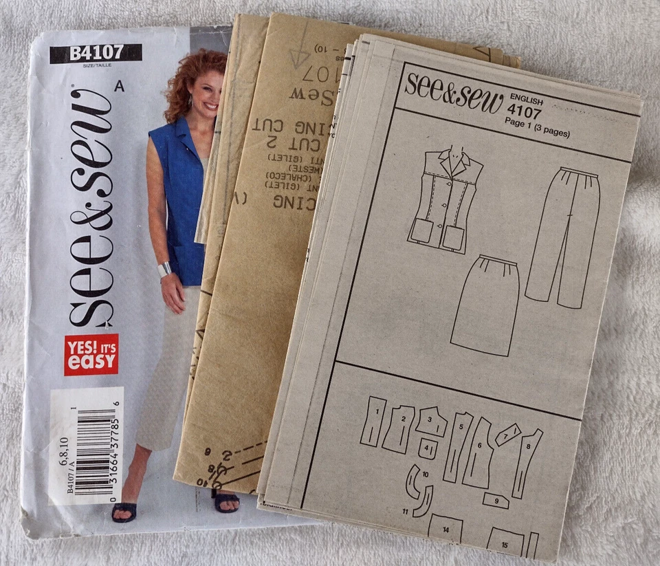 See & Sew Pattern B4107 Misses Vest Skirt Pants Easy 6 8 10 Uncut - Image 2 of 4