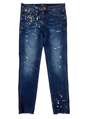 Zara Basic Z1975 Paint Splattered Distressed Skinny Jeans  Size 4  Raw Hem