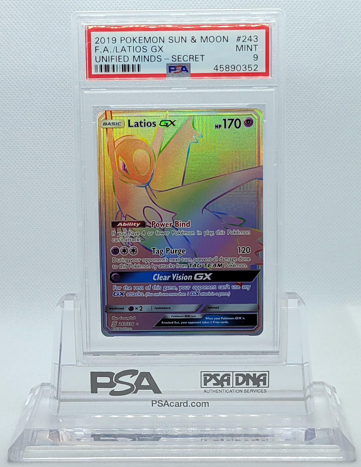 POKEMON UNIFIED MINDS LATIOS GX #243 SECRET RARE HOLO FOIL PSA 9 MINT #45890352