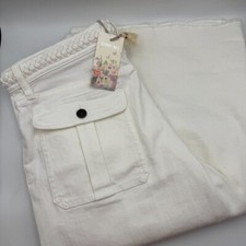 Johnny Was Braided Wide Leg Jeans High Rise Comfort Stretch White Size 27 278