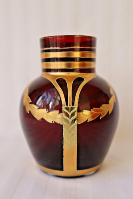 Antique Jugendstil Josef Riedel Polaun enamel glass vase 1900-1910