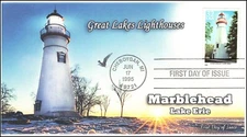 AO-2972,1995, Great Lakes Lighthouses, FDC, Add-on Cachet, Marblehead Light, Lak