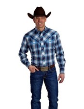 Roper Western Shirt Men L/S Plaid Multi Blue White 01-001-0024-6082 BU