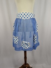 Gingham Girl Vintage Semi Sheer Tie Back Half Apron Pocket Polka Dot Blue 1970s