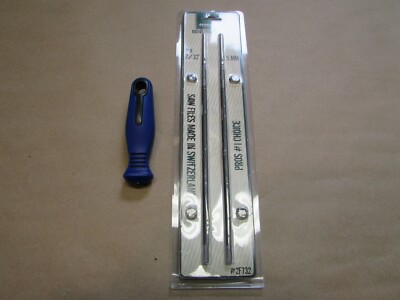 2 Pack Forester Round Files 7/32'' x 8'' & Handle For 3/8 Full Size Chainsaw Chain