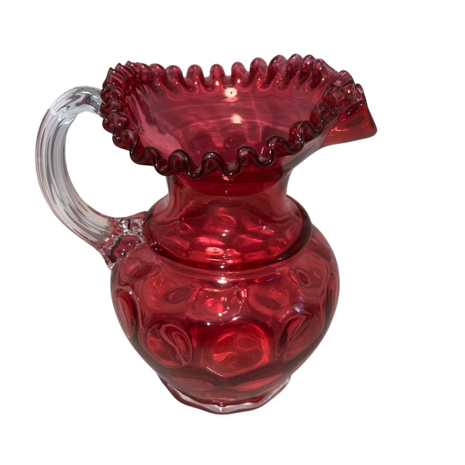 Vintage Fenton Cranberry Glass Coin Dot Ruffled Glass Pitcher w/ 4 ...
