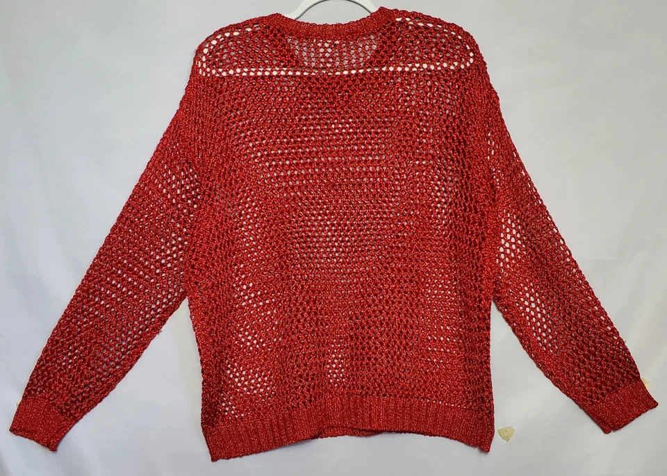 Suéter Camisa Para Mujer Nuevo con Etiquetas Rue 21 Tejido Abierto Rojo con Dorado Metálico Talla XL Foto 2 de 4
