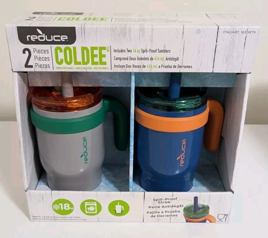 Reduce Coldee Reduce 2 Piece Coldee Spill-Proof Tumblers With Handle & Straw 14 Oz | eBay