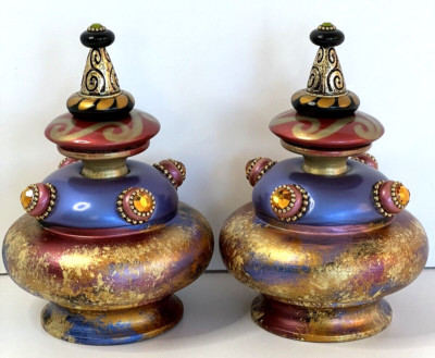 Fancy Finials SUSAN GOLDSTICK, CA Boho Jewels Gold-leaf Jumbo (2)  Banister NOS