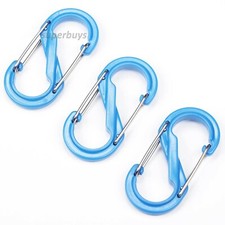 3pcs Aluminium Blue S Carabiner Hook Snap Clip Ring Clasp Double Dual Backpack
